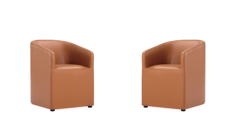 Manhattan Comfort Anna Round Modern Vegan Leather Armchair in Saddle Brown - Set of 2