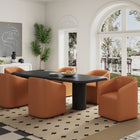 Manhattan Comfort Anna Round Modern Vegan Leather Armchair in Saddle Brown - Set of 2