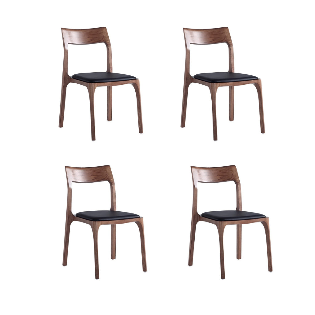 Manhattan Comfort Moderno Modern Vegan Leather Wood Dining Chair in Black - Set of 4
