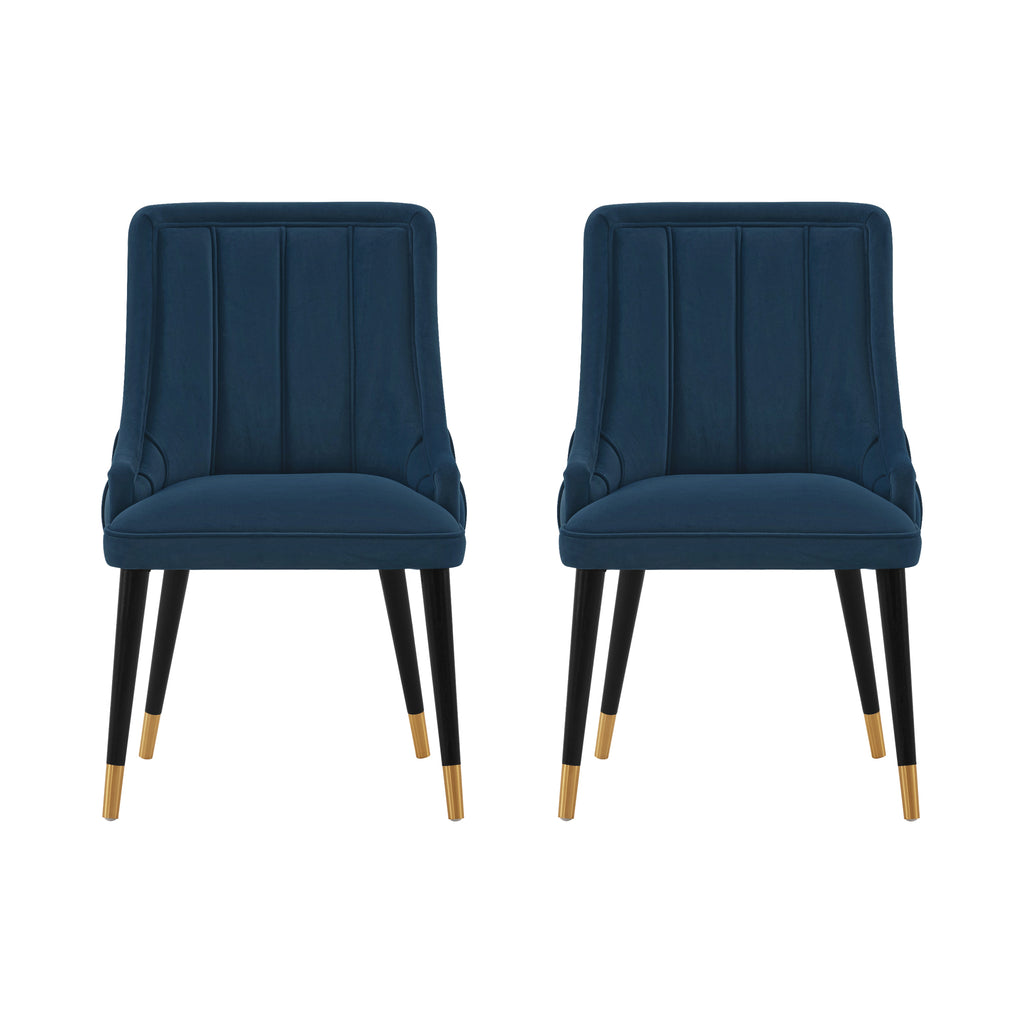 Manhattan Comfort Eda Modern Wood Upholstered Dining Chair in Midnight Blue - Set of 2