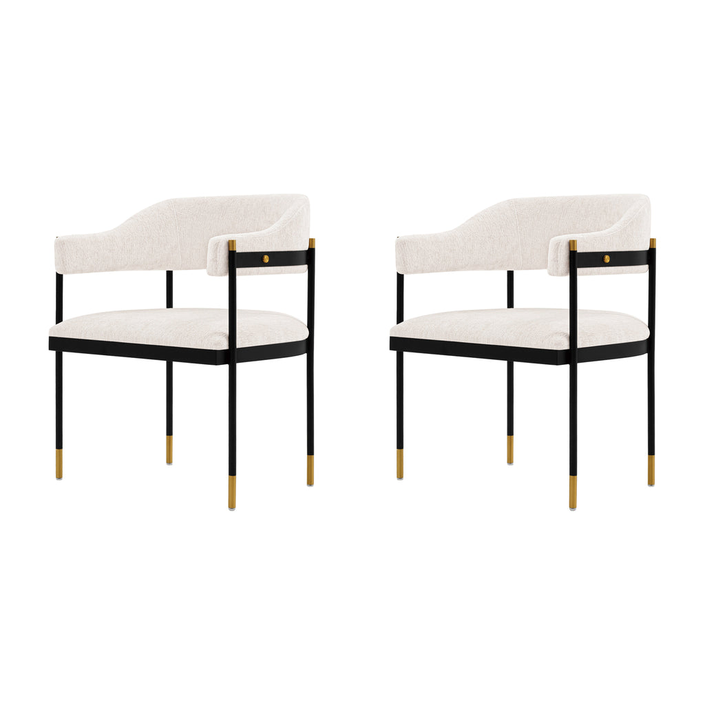 Manhattan Comfort Lia Modern Chenille Metal Armchair in Cream - Set of 2