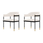 Manhattan Comfort Lia Modern Chenille Metal Armchair in Cream - Set of 2