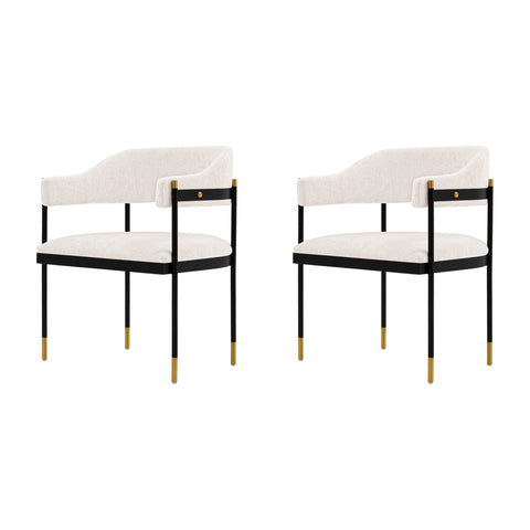 Manhattan Comfort Lia Modern Chenille Metal Armchair in Cream - Set of 2