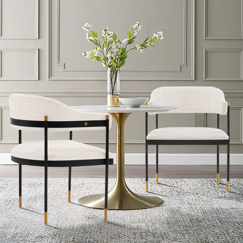 Manhattan Comfort Lia Modern Chenille Metal Armchair in Cream - Set of 2