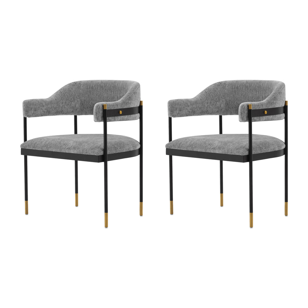 Manhattan Comfort Lia Modern Chenille Metal Armchair in Gray - Set of 2