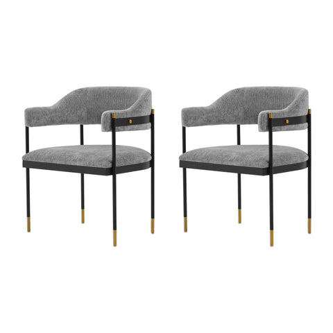 Manhattan Comfort Lia Modern Chenille Metal Armchair in Gray - Set of 2