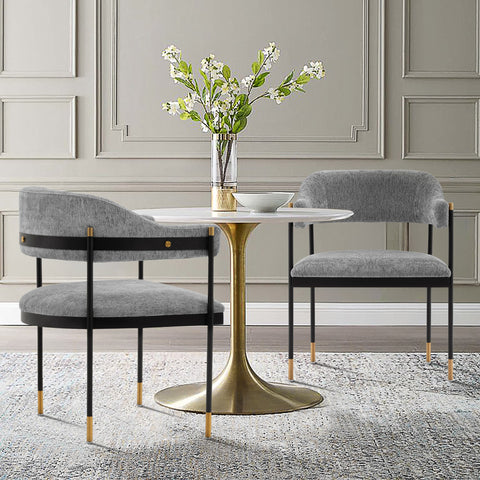Manhattan Comfort Lia Modern Chenille Metal Armchair in Gray - Set of 2