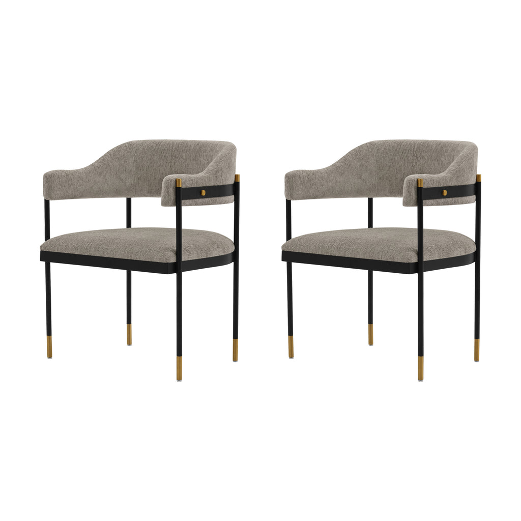 Manhattan Comfort Lia Modern Chenille Metal Armchair in Stone - Set of 2