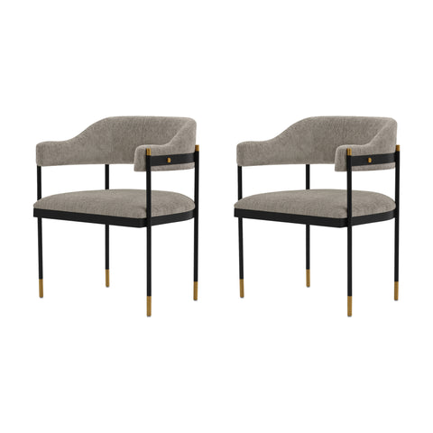 Manhattan Comfort Lia Modern Chenille Metal Armchair in Stone - Set of 2