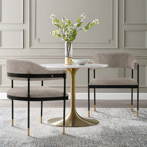 Manhattan Comfort Lia Modern Chenille Metal Armchair in Stone - Set of 2