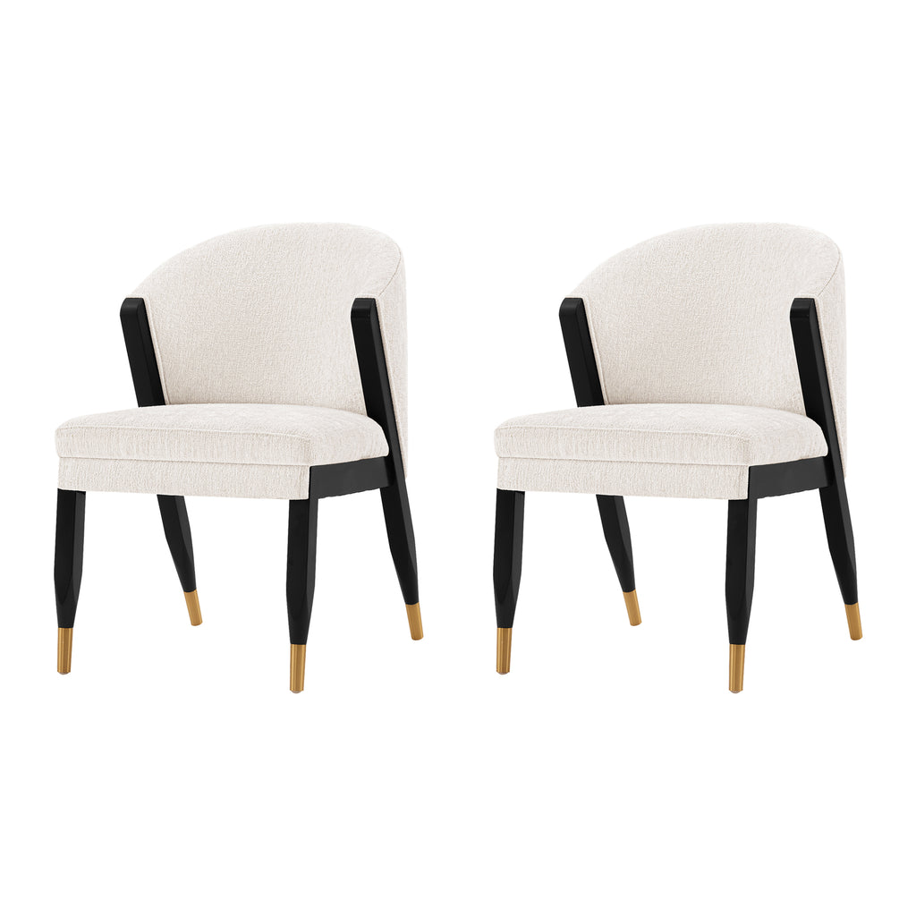 Manhattan Comfort Ola Modern Chenille Wood Dining Chair in Cream - Set of 2