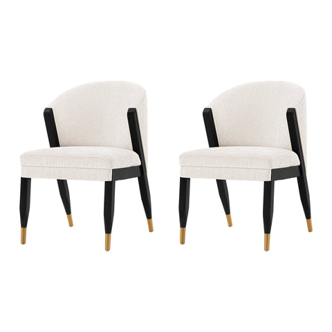 Manhattan Comfort Ola Modern Chenille Wood Dining Chair in Cream - Set of 2