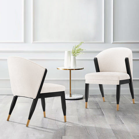 Manhattan Comfort Ola Modern Chenille Wood Dining Chair in Cream - Set of 2