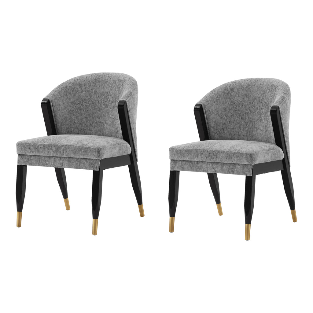 Manhattan Comfort Ola Modern Chenille Wood Dining Chair in Gray - Set of 2