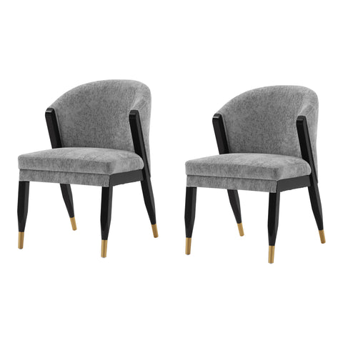 Manhattan Comfort Ola Modern Chenille Wood Dining Chair in Gray - Set of 2