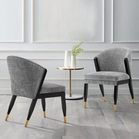 Manhattan Comfort Ola Modern Chenille Wood Dining Chair in Gray - Set of 2