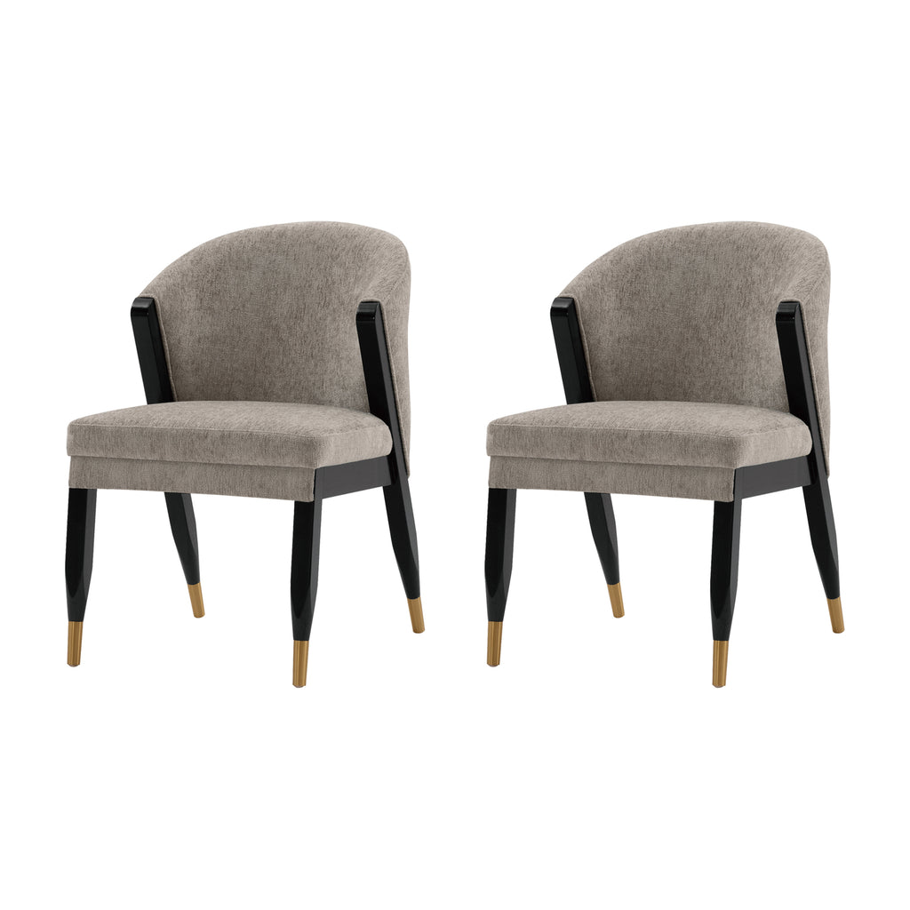 Manhattan Comfort Ola Modern Chenille Wood Dining Chair in Stone - Set of 2