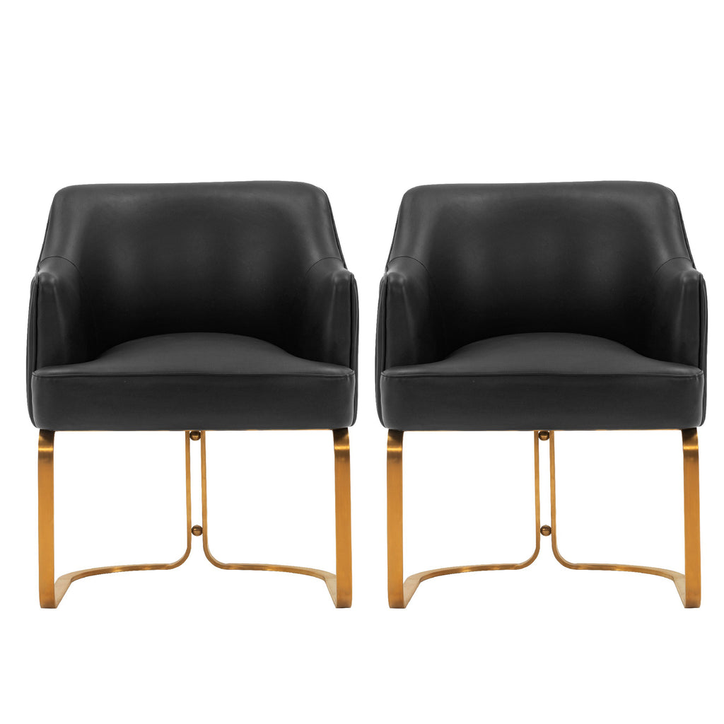Manhattan Comfort Raya Modern Vegan Leather Wood Dining Chair in Black - Set of 2