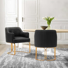 Manhattan Comfort Raya Modern Vegan Leather Wood Dining Chair in Black - Set of 2