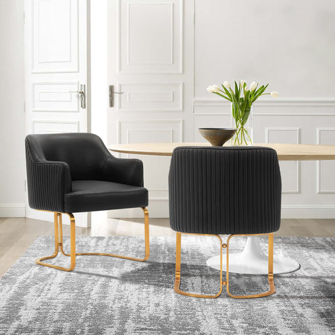 Manhattan Comfort Raya Modern Vegan Leather Wood Dining Chair in Black - Set of 2