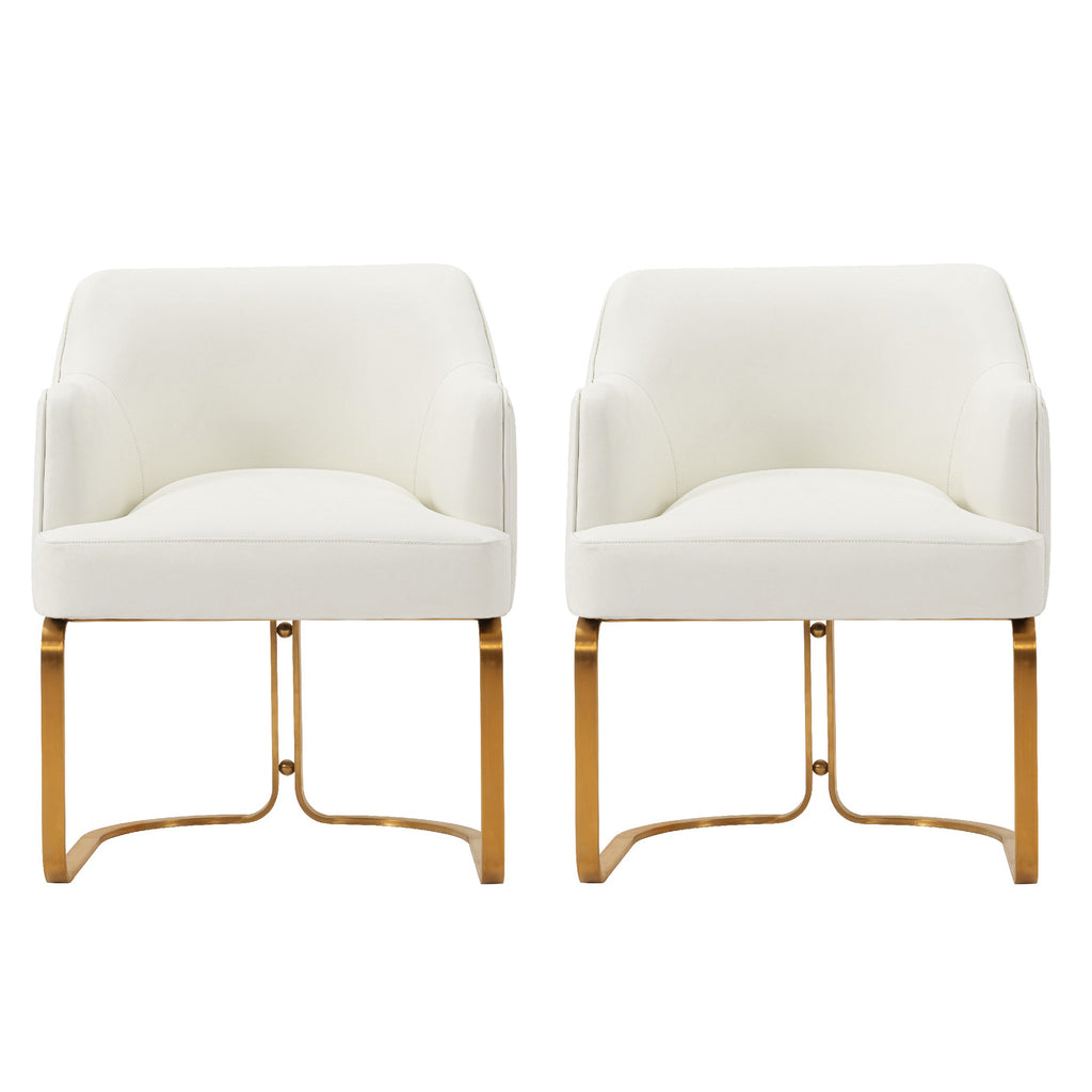 Manhattan Comfort Raya Modern Vegan Leather Wood Dining Chair in Ivory - Set of 2