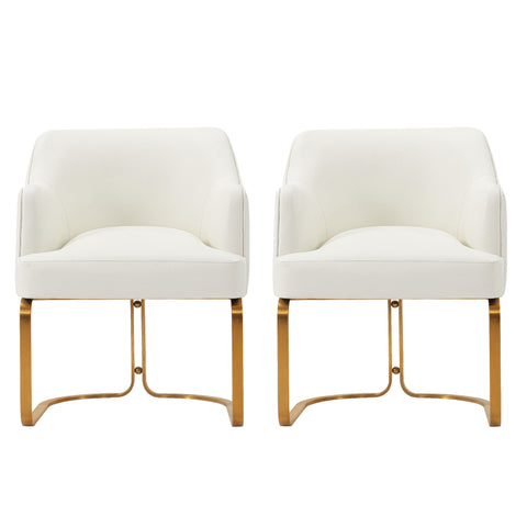 Manhattan Comfort Raya Modern Vegan Leather Wood Dining Chair in Ivory - Set of 2