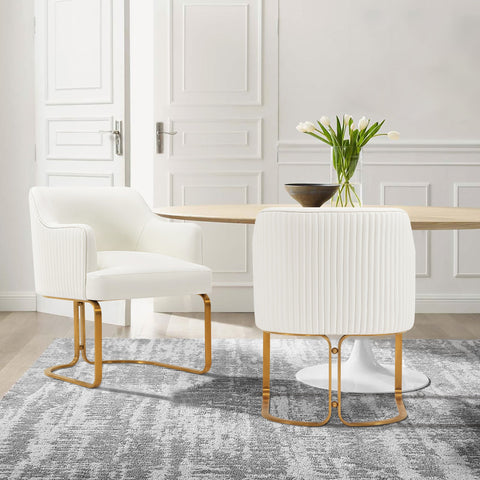 Manhattan Comfort Raya Modern Vegan Leather Wood Dining Chair in Ivory - Set of 2
