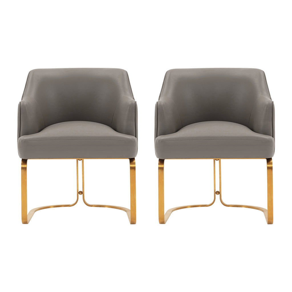 Manhattan Comfort Raya Modern Vegan Leather Wood Dining Chair in Taupe - Set of 2