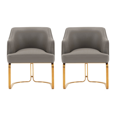 Manhattan Comfort Raya Modern Vegan Leather Wood Dining Chair in Taupe - Set of 2