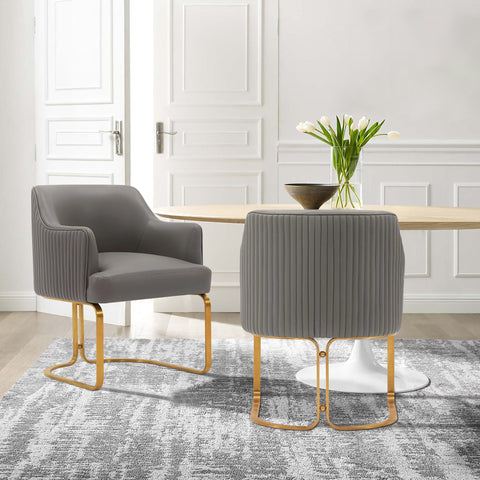 Manhattan Comfort Raya Modern Vegan Leather Wood Dining Chair in Taupe - Set of 2