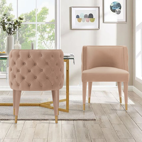 Manhattan Comfort Maya Modern Velvet Dining Chair in Nude - Set of 2