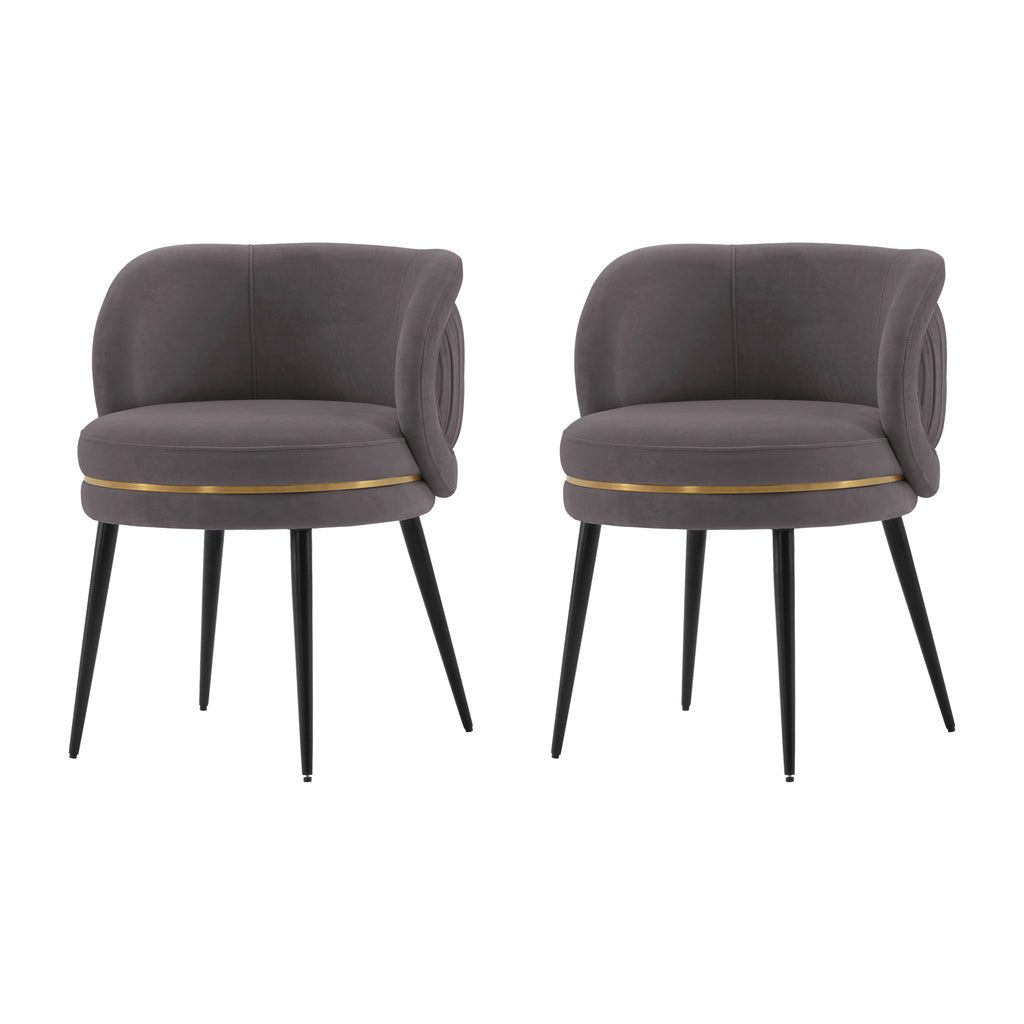 Manhattan Comfort Kaya Modern Velvet Wood Dining Chair in Gray - Set of 2