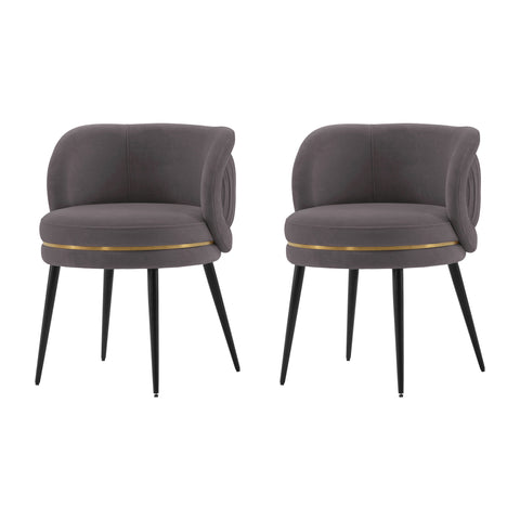 Manhattan Comfort Kaya Modern Velvet Wood Dining Chair in Gray - Set of 2