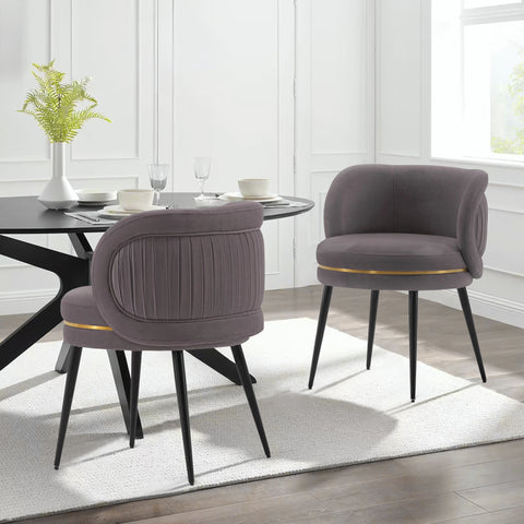 Manhattan Comfort Kaya Modern Velvet Wood Dining Chair in Gray - Set of 2