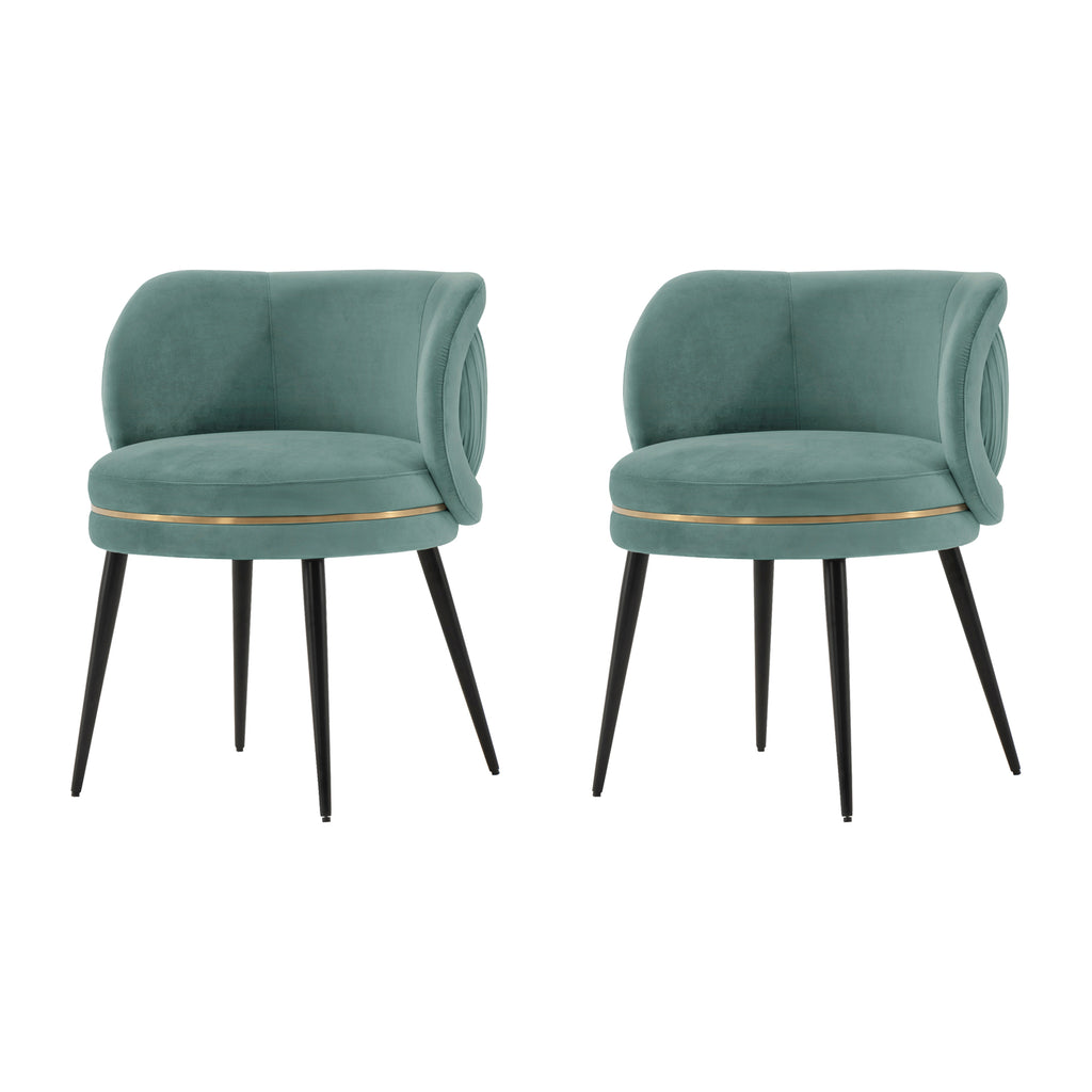 Manhattan Comfort Kaya Modern Velvet Wood Dining Chair in Mint Green - Set of 2