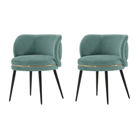 Manhattan Comfort Kaya Modern Velvet Wood Dining Chair in Mint Green - Set of 2