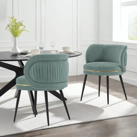 Manhattan Comfort Kaya Modern Velvet Wood Dining Chair in Mint Green - Set of 2