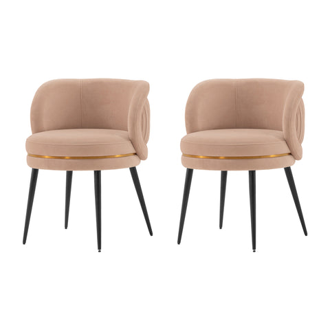 Manhattan Comfort Kaya Modern Velvet Wood Dining Chair in Nude - Set of 2