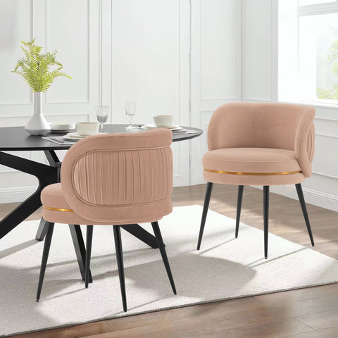 Manhattan Comfort Kaya Modern Velvet Wood Dining Chair in Nude - Set of 2