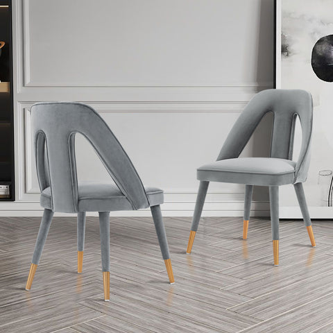 Manhattan Comfort Neda Modern Velvet Upholstered Dining Chair in Gray - Set of 2