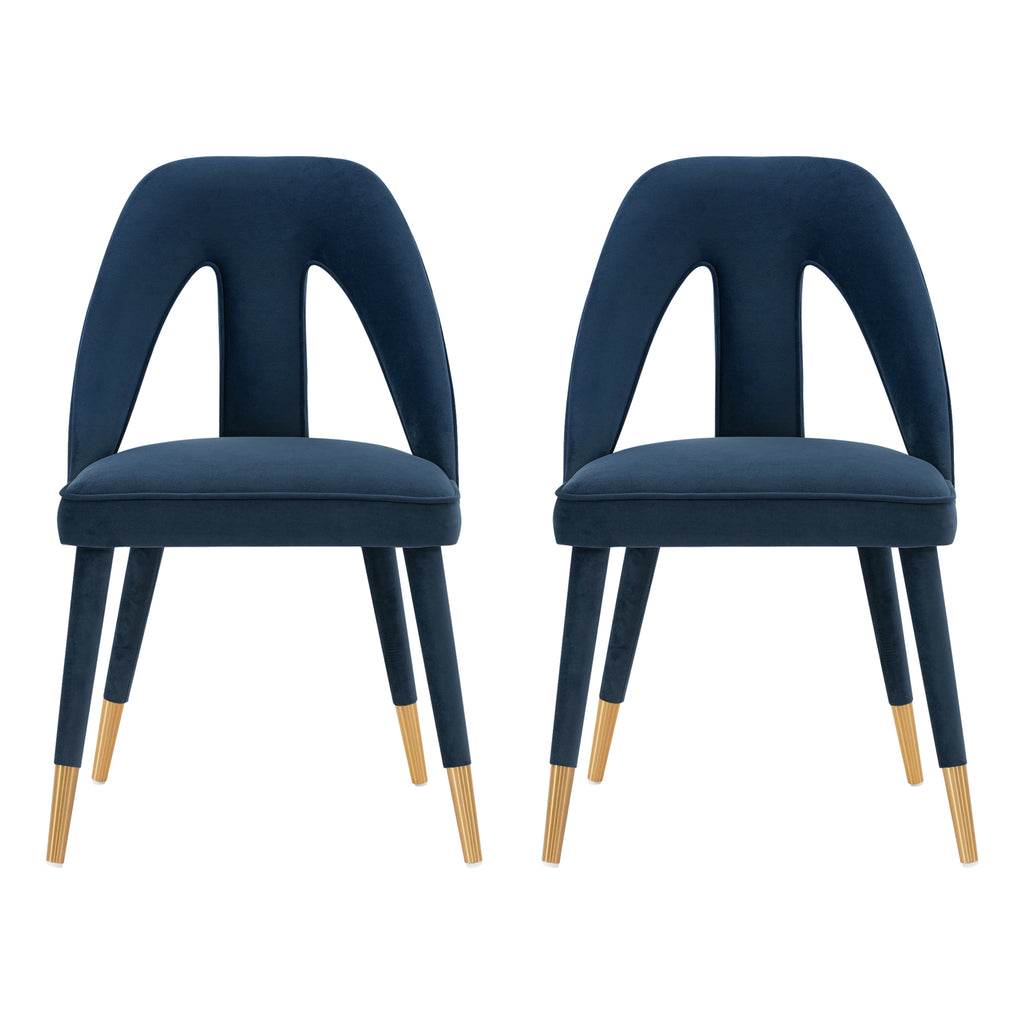Manhattan Comfort Neda Modern Velvet Upholstered Dining Chair in Midnight Blue - Set of 2