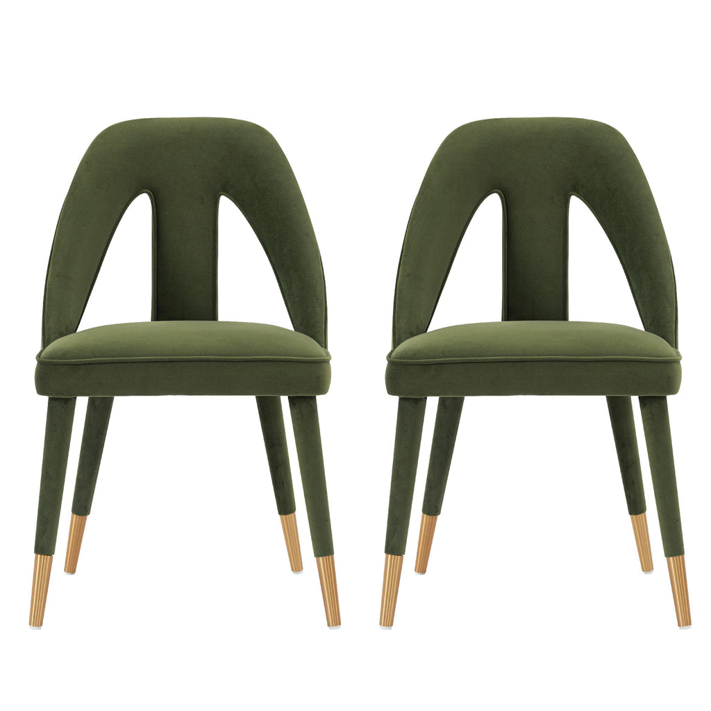Manhattan Comfort Neda Modern Velvet Upholstered Dining Chair in Olive Green - Set of 2