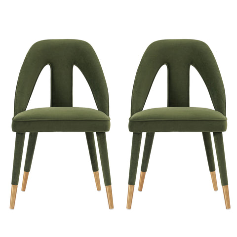 Manhattan Comfort Neda Modern Velvet Upholstered Dining Chair in Olive Green - Set of 2