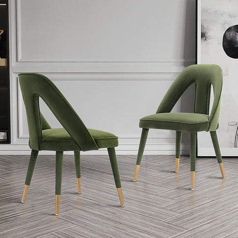 Manhattan Comfort Neda Modern Velvet Upholstered Dining Chair in Olive Green - Set of 2
