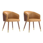 Manhattan Comfort Reeva Modern Vegan Leather Wood Dining Chair in Camel - Set of 2