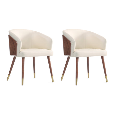 Manhattan Comfort Reeva Modern Vegan Leather Wood Dining Chair in Cream - Set of 2