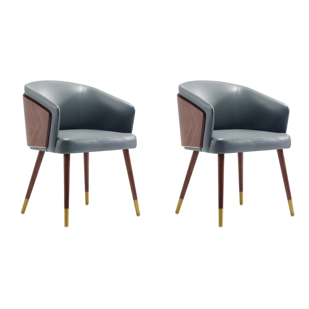 Manhattan Comfort Reeva Modern Vegan Leather Wood Dining Chair in Gray - Set of 2