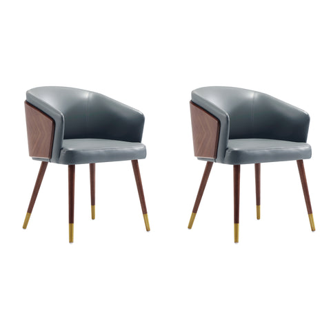 Manhattan Comfort Reeva Modern Vegan Leather Wood Dining Chair in Gray - Set of 2