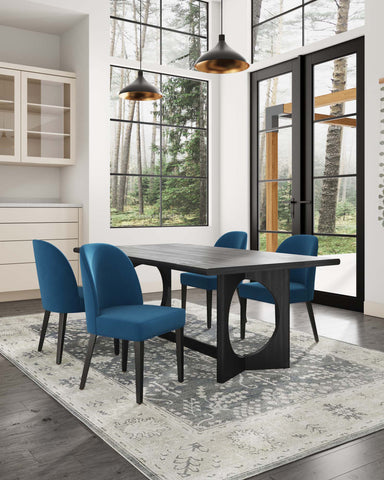 Manhattan Comfort Hillman Modern Wood Upholstered Dining Chair in Blue - Set of 4