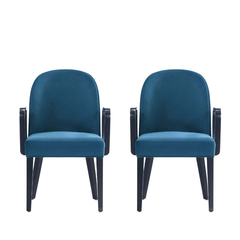 Manhattan Comfort Hillman Modern Wood Upholstered Armchair in Blue - Set of 2